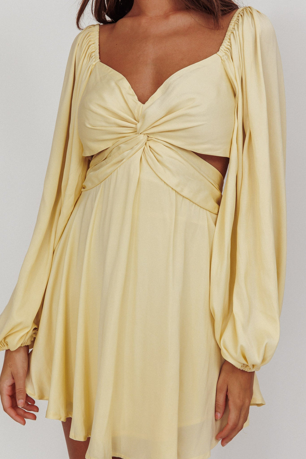 Miraya Balloon Sleeve Twist Mini Dress Butter