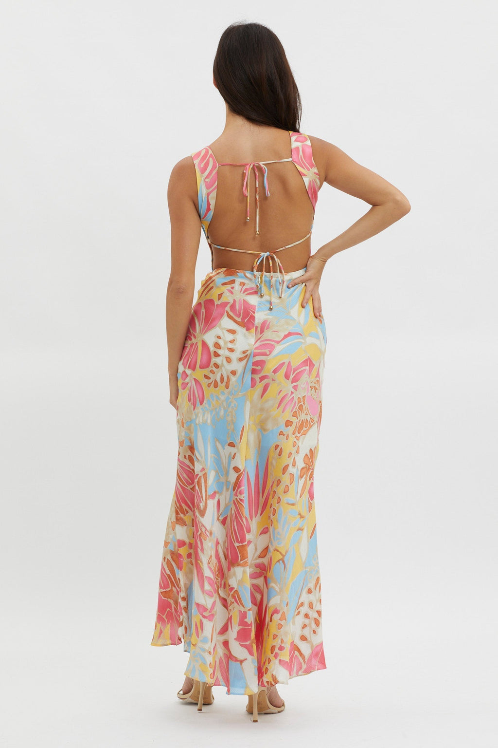 Casuarina Gathered Bust Midi Dress Blue