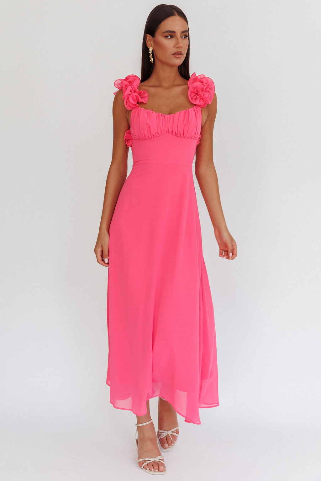 Eloquent Lace-Up Back Maxi Dress Hot Pink