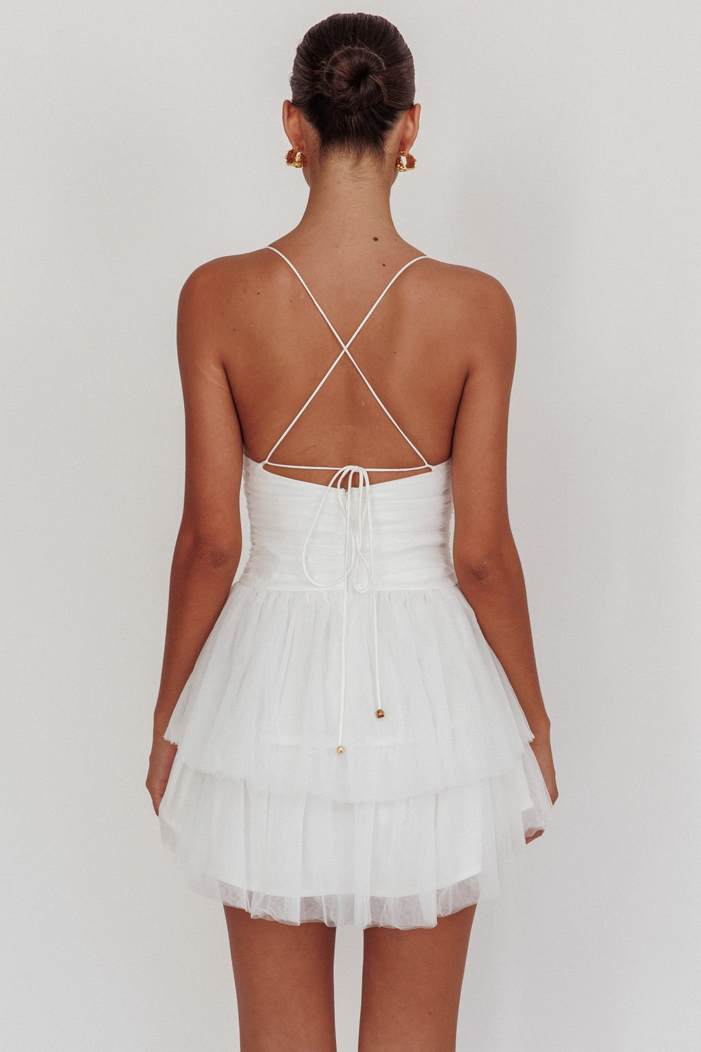 Nightingale Ruched Mesh Mini Dress White