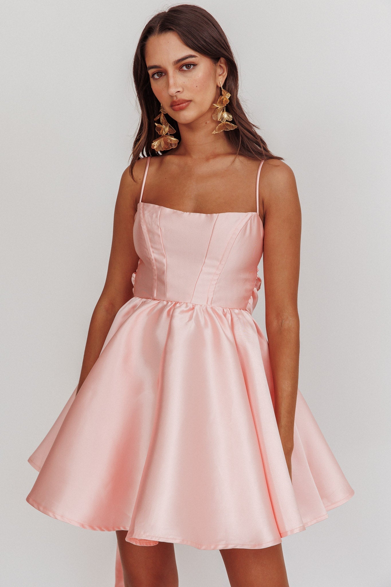Athens Flared Bow Mini Dress Blush