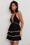 Catalina Tiered Ruffle Mini Dress Black/White