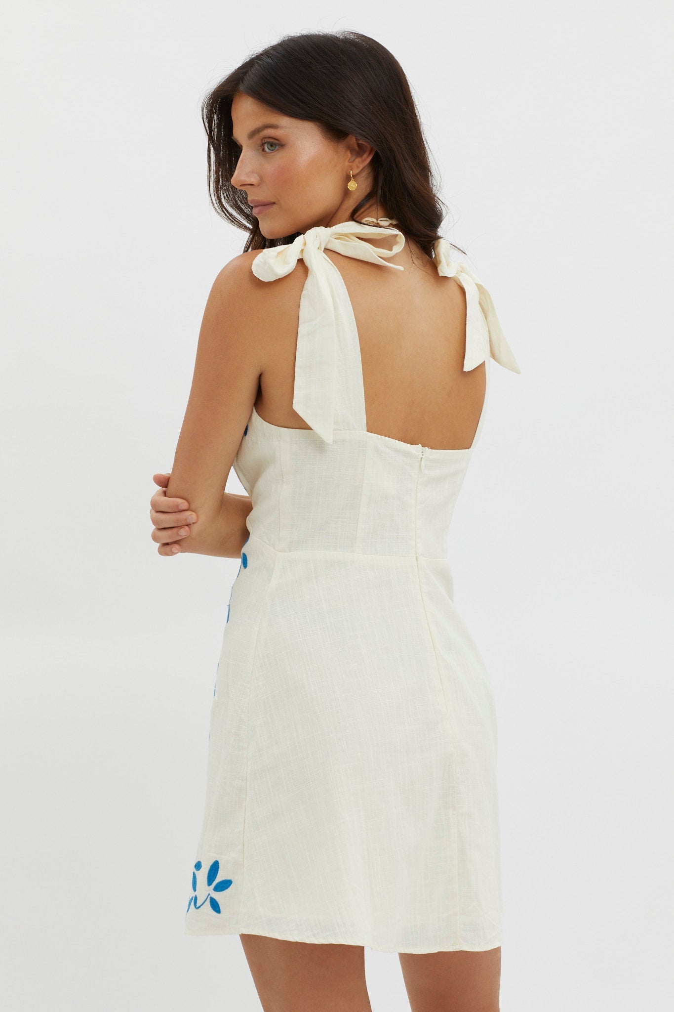 Mykonos Morning Tied Shoulder Mini Dress Beige