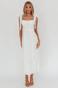 Cupid Tied Shoulder Embellished Midi Dress White